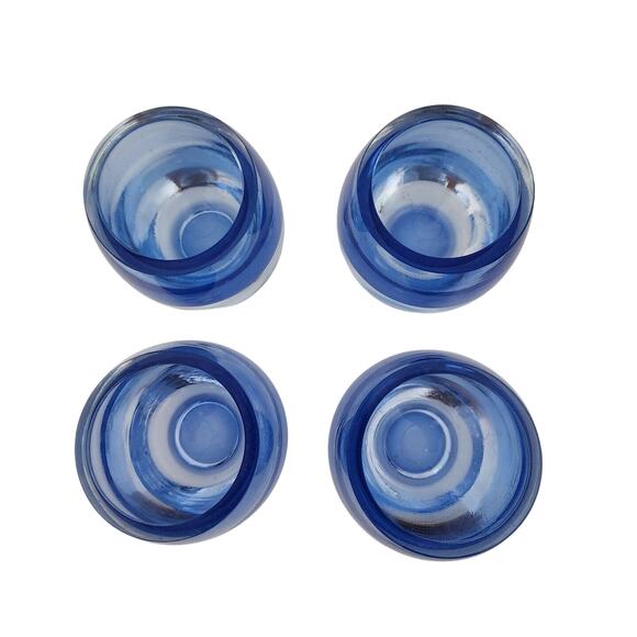 Set Of 4 Crate and Barrel Diva Votive Cobalt Blue Art Glass Candle Holder Poland - Picture 4 of 9